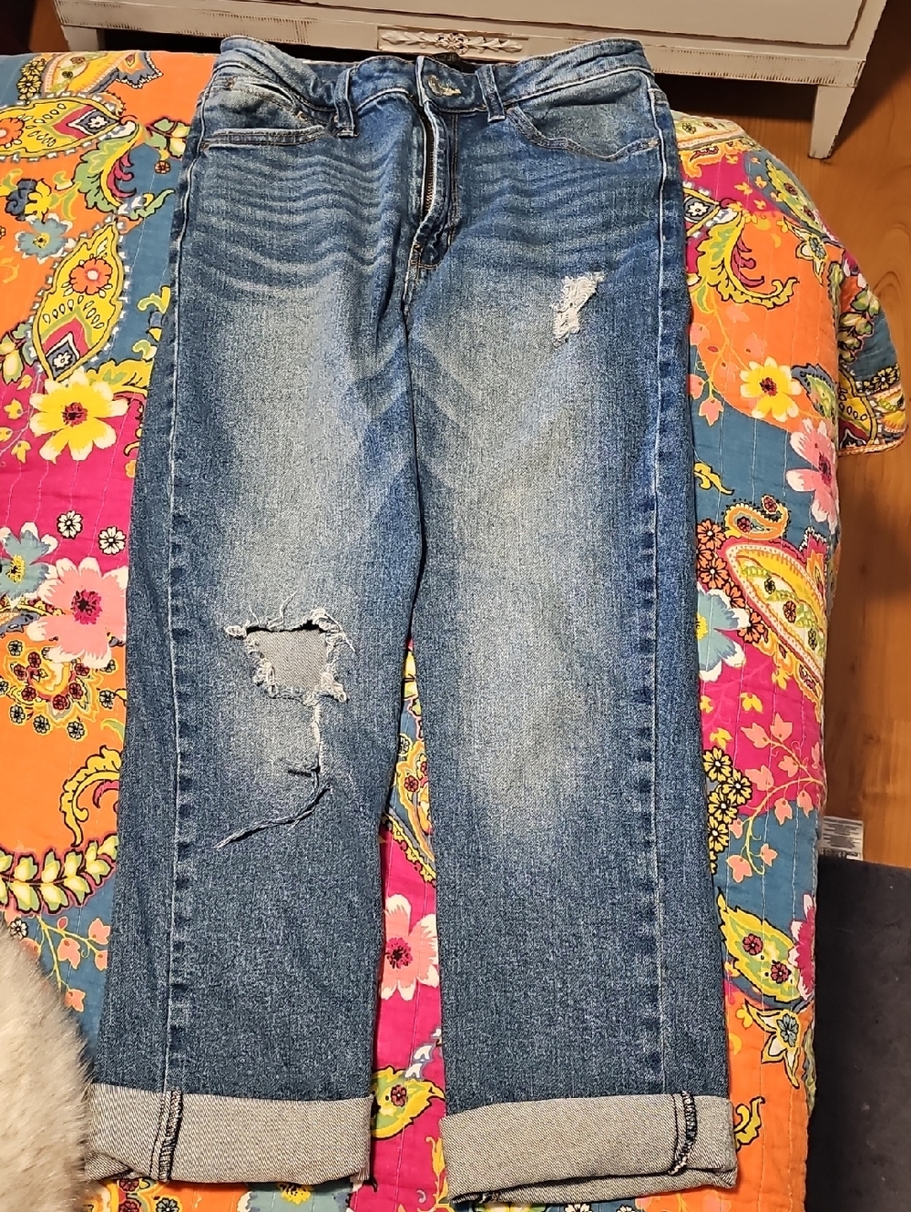 RACHEL Rachel Roy Distressed Blue Boyfriend Jeans with Rolled Cuffs